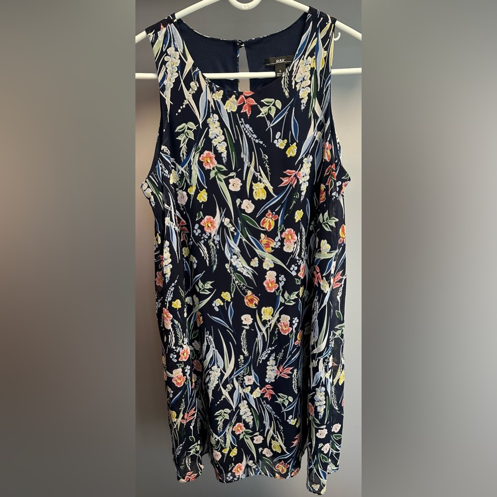 R&K size MEDIUM Sleeveless Floral Midi Dress - Navy and Multicolor